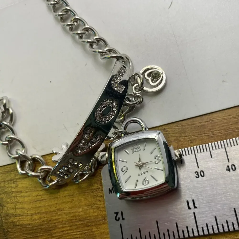 Womens Love Flower Heart Charm Watch Works New Battery